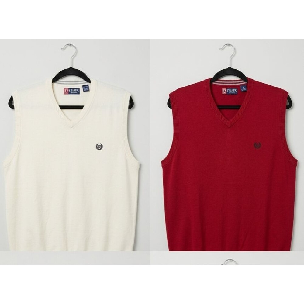Chaps Sweater Vest Lot 2 Red Cream Cotton Knit Grandpacore Old Money Preppy XL